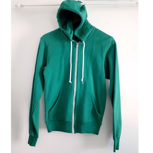 Tops - Canvas Womens Solid Green Fleece Full Zip Drawstring Sweatshirt Hoodie XS